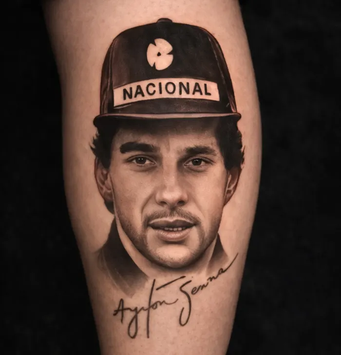 Retrato realista de Ayrton Senna em black and grey